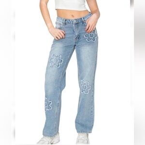 Cali 1850 Straight Leg Jeans with Daisy Flower Patches Size 11/30